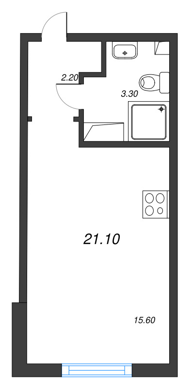 Квартира-студия, 21.1 м² - планировка, фото №2