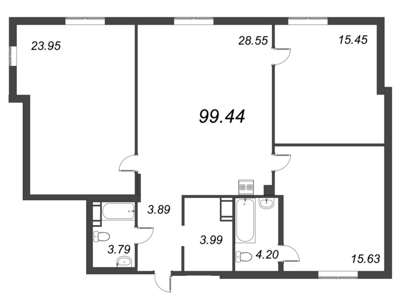 4-комнатная (Евро) квартира, 99.44 м² - планировка, фото №1