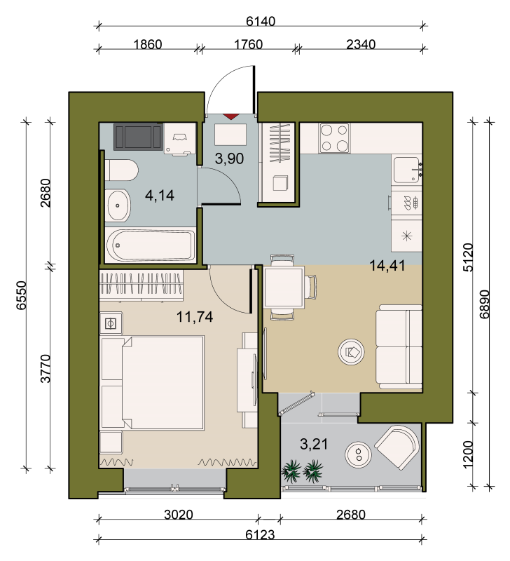 1-комнатная квартира, 35.58 м² в ЖК "Уютный" - планировка, фото №1