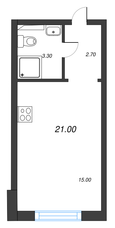 Квартира-студия, 21 м² в ЖК "Зеркальный ручей" - планировка, фото №1