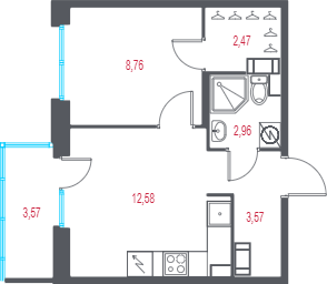 1-комнатная квартира, 31.41 м² в ЖК "Город-спутник Южный" - планировка, фото №1