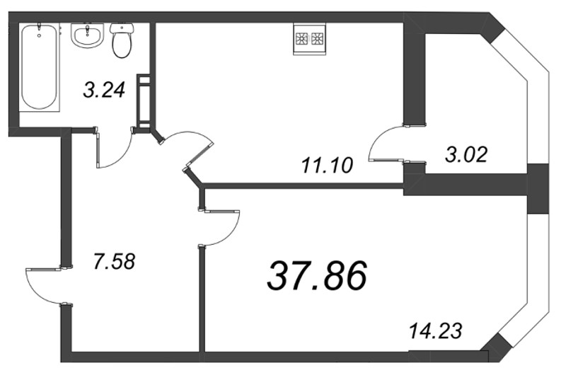 1-комнатная квартира, 37.86 м² в ЖК "Капральский" - планировка, фото №1