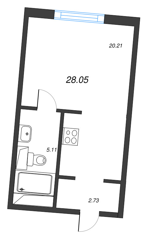 Квартира-студия, 28.05 м² в ЖК "Legenda Васильевского" - планировка, фото №1