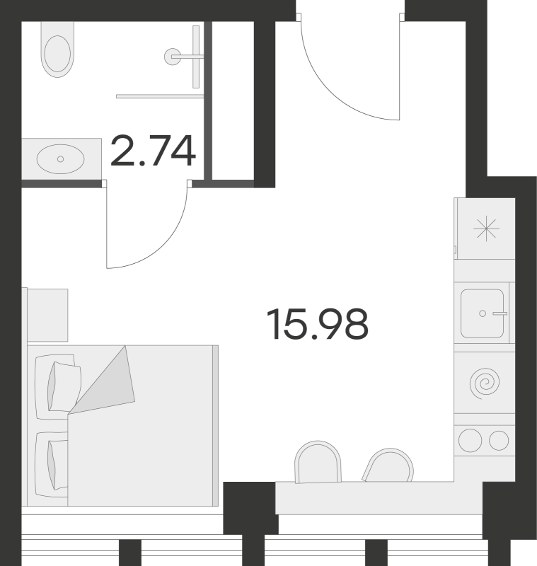 Квартира-студия, 20.6 м² - планировка, фото №1