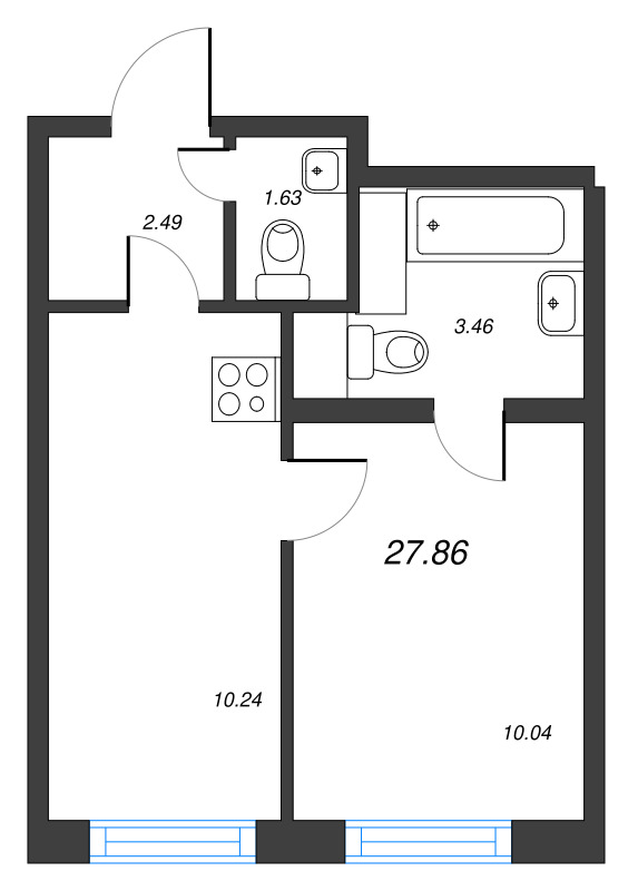 1-комнатная квартира, 27.86 м² в ЖК "Старлайт" - планировка, фото №1