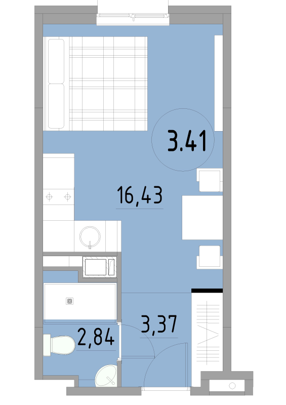 Квартира-студия, 22.64 м² - планировка, фото №1