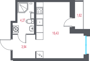 Квартира-студия, 25.45 м² в ЖК "Город-спутник Южный" - планировка, фото №1