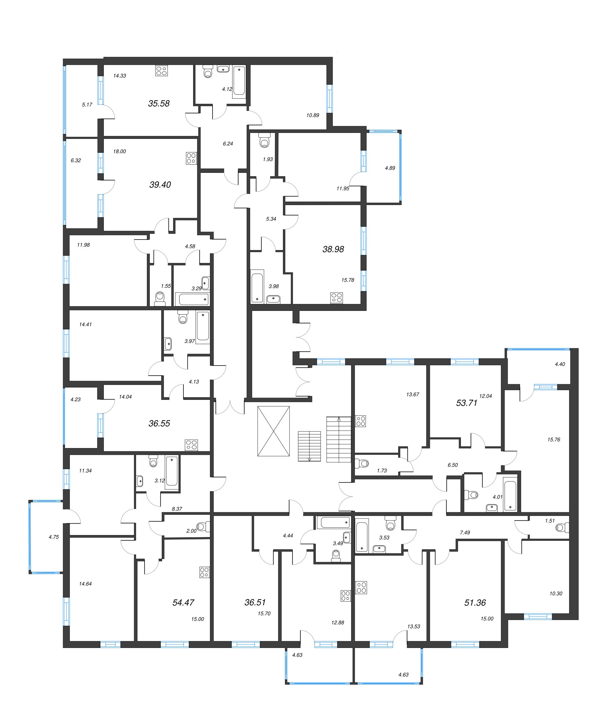 1-комнатная квартира, 38.98 м² - планировка этажа