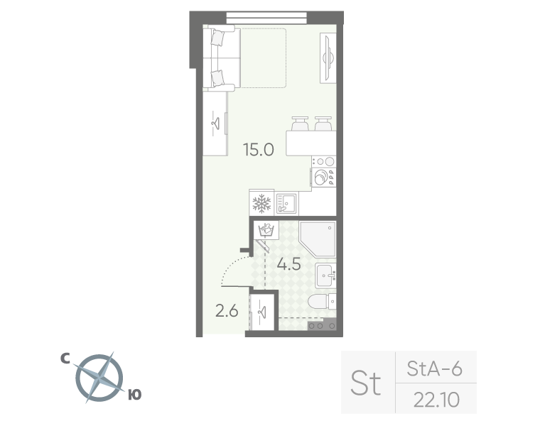 Квартира-студия, 22.1 м² в ЖК "Пулково Lake" - планировка, фото №1