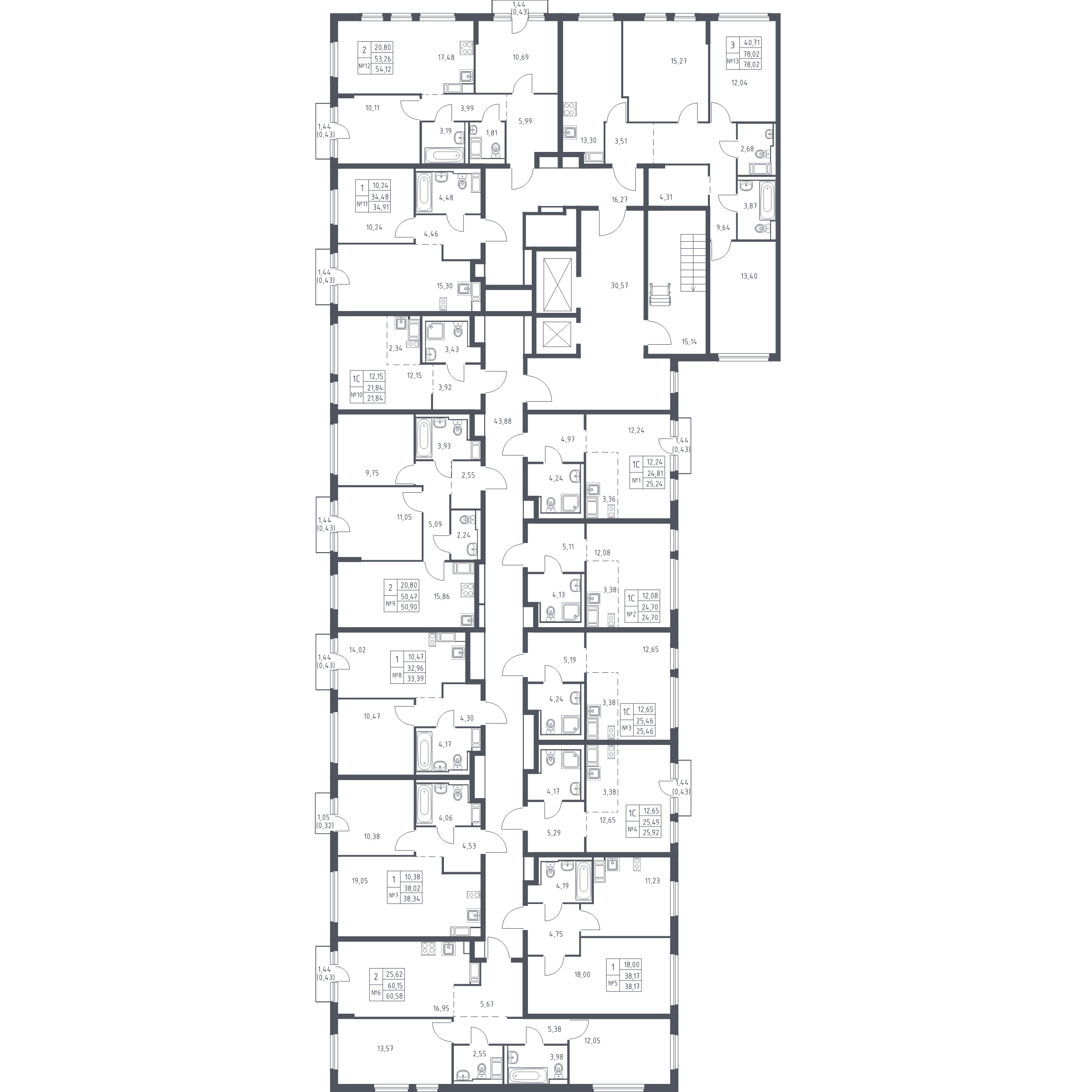 3-комнатная (Евро) квартира, 50.9 м² в ЖК "Новое Колпино" - планировка этажа