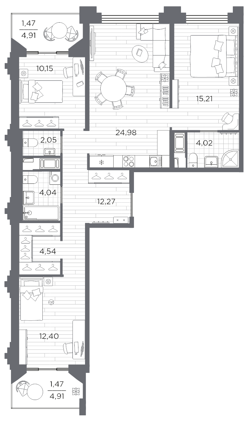 4-комнатная (Евро) квартира, 92.6 м² в ЖК "Ассамблея" - планировка, фото №1