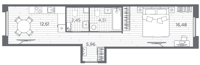 1-комнатная квартира, 42.01 м² в ЖК "PLUS Пулковский" - планировка, фото №1