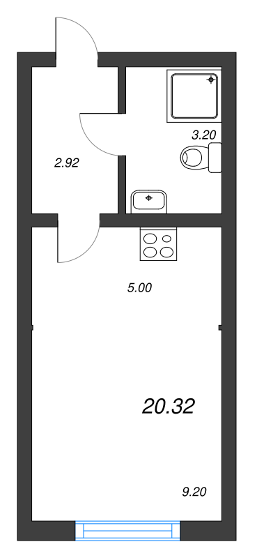 Квартира-студия, 20.32 м² - планировка, фото №1