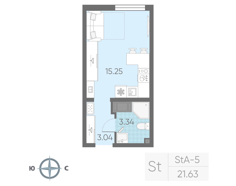 Квартира-студия, 21.63 м² в ЖК "Морская миля" - планировка, фото №1