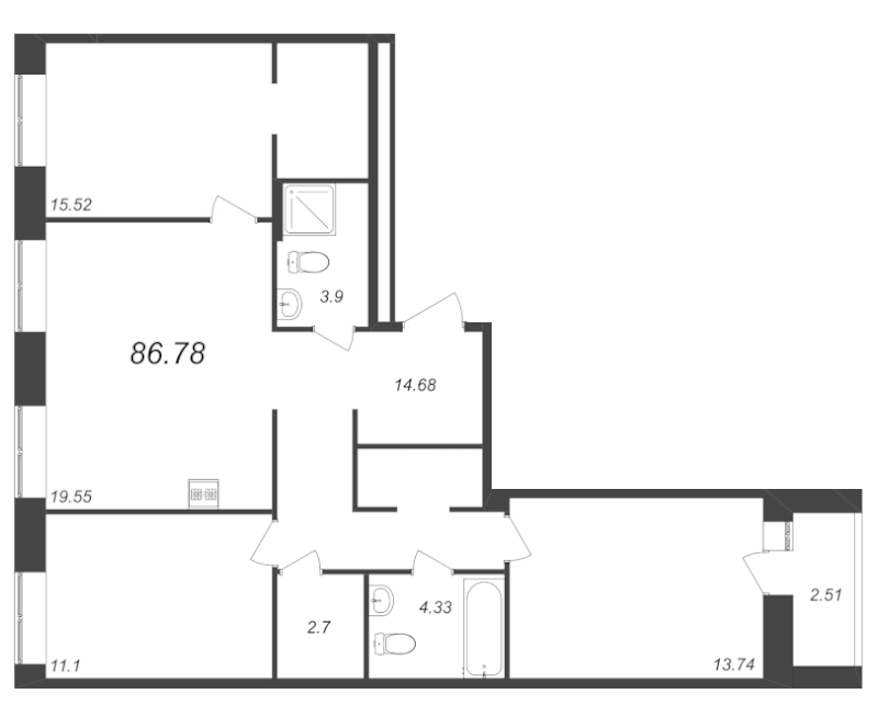 4-комнатная (Евро) квартира, 86.78 м² - планировка, фото №1