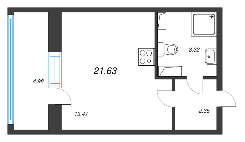 Квартира-студия, 21.63 м² в ЖК "Cube" - планировка, фото №1