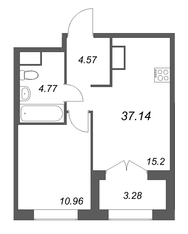 2-комнатная (Евро) квартира, 36.06 м² - планировка, фото №1