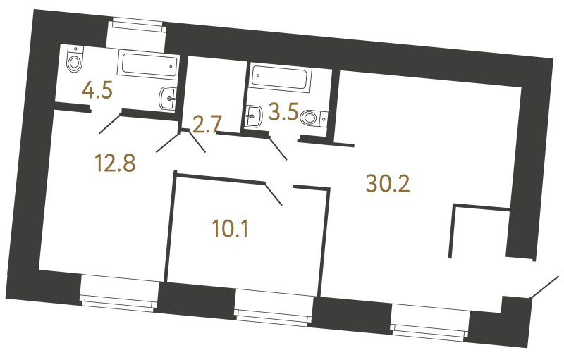 3-комнатная (Евро) квартира, 63.8 м² в ЖК "Типография" - планировка, фото №1
