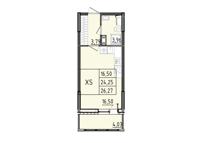 Квартира-студия, 26.27 м² в ЖК "Аквилон RekaPark" - планировка, фото №1