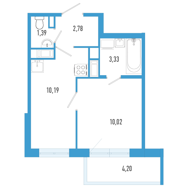 1-комнатная квартира, 28.97 м² в ЖК "AEROCITY" - планировка, фото №1