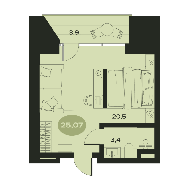 1-комнатная квартира, 27.8 м² в ЖК "Место в Смолячково" - планировка, фото №1