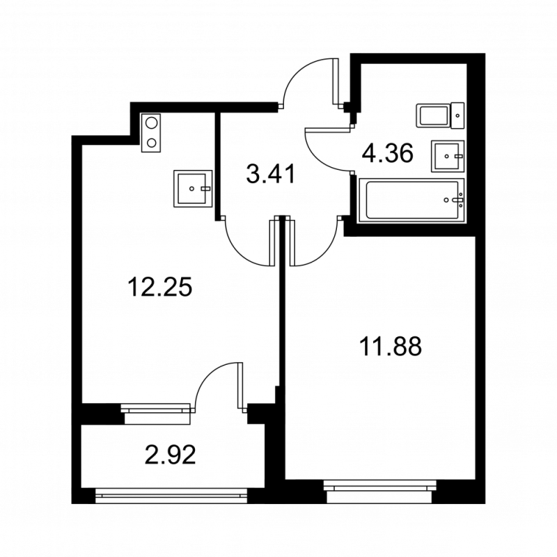 1-комнатная квартира, 33.36 м² в ЖК "Квартал Заречье" - планировка, фото №1