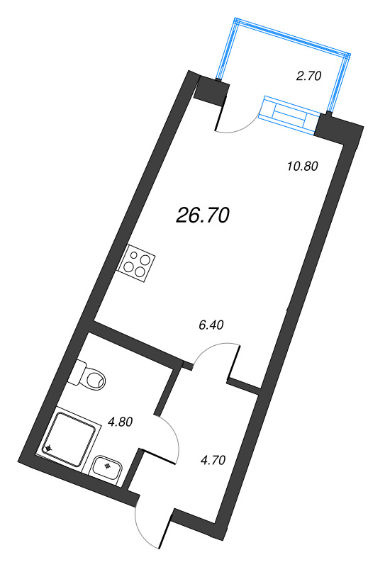 Квартира-студия, 26.7 м² в ЖК "Цвет Зеленогорска" - планировка, фото №1