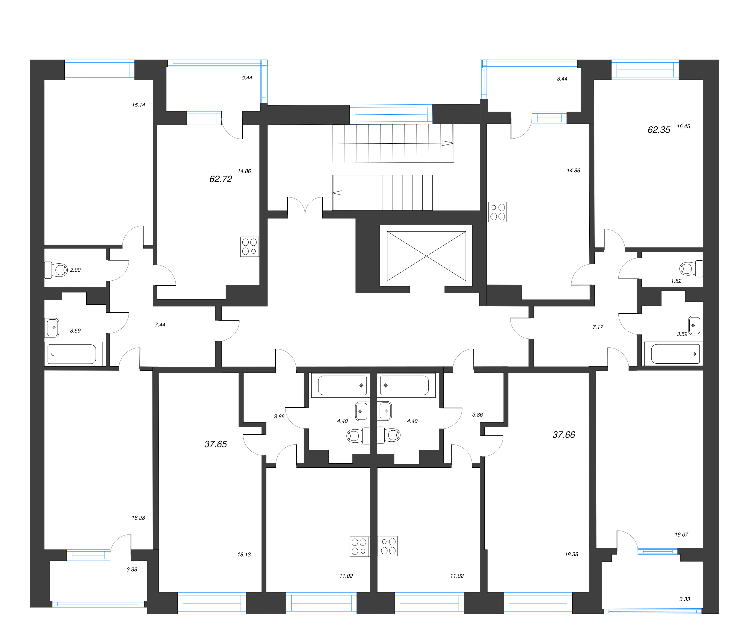 1-комнатная квартира, 37.65 м² в ЖК "Охтинские высоты" - планировка этажа