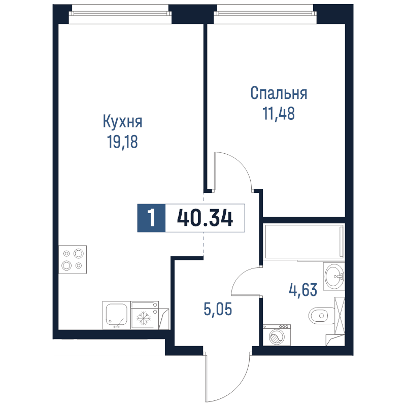 2-комнатная (Евро) квартира, 40.34 м² в ЖК "Максималист" - планировка, фото №1