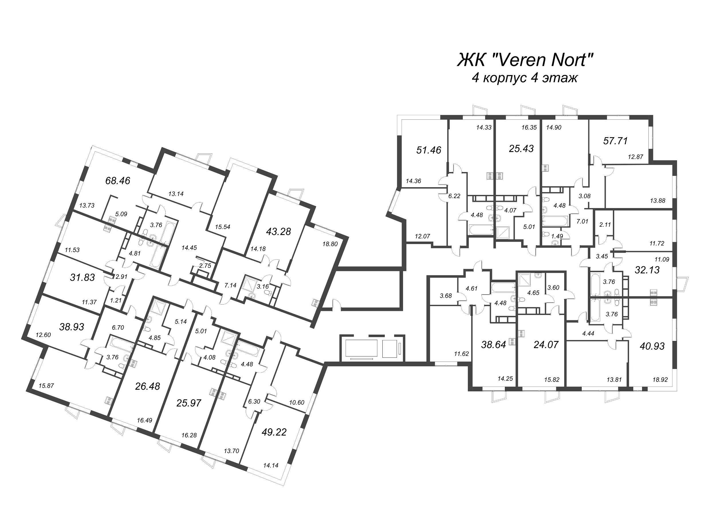 2-комнатная квартира, 49.22 м² в ЖК "VEREN NORT сертолово" - планировка этажа