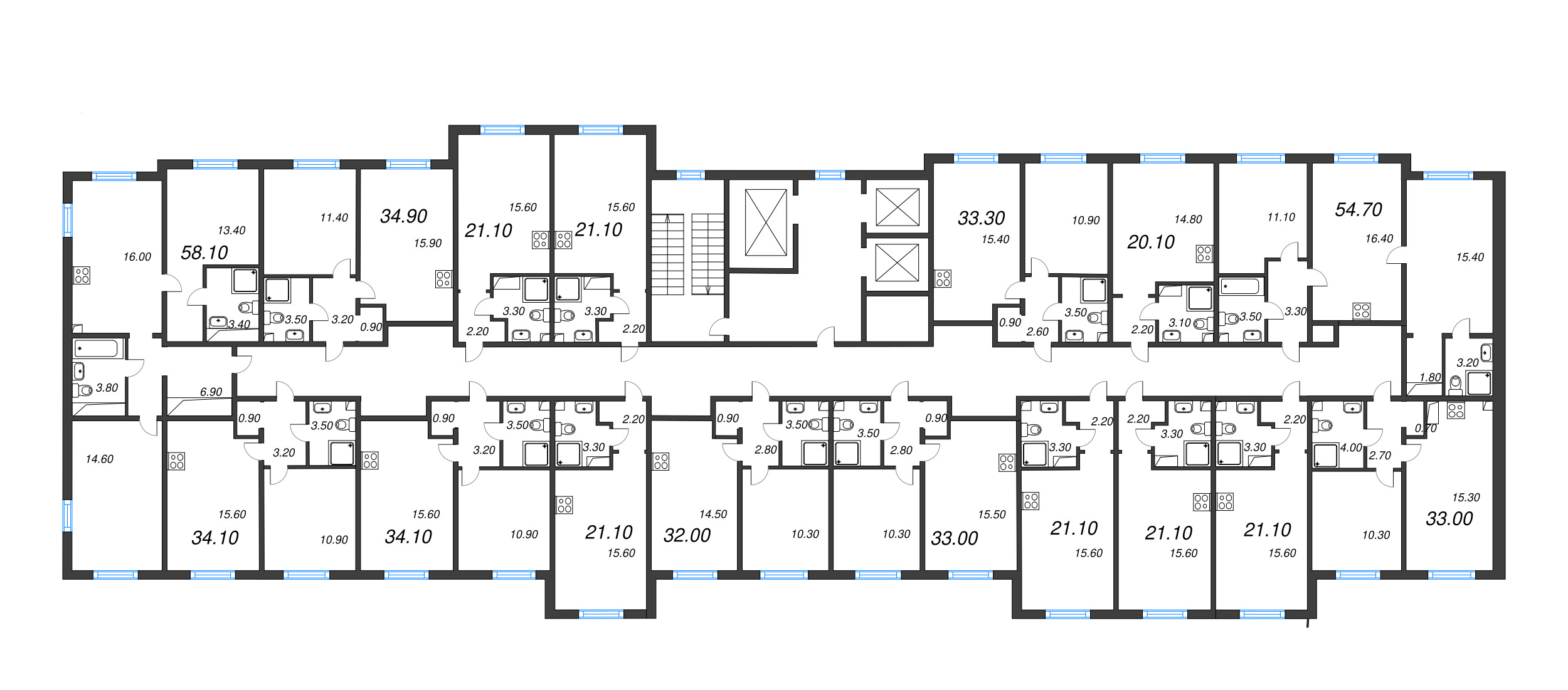 1-комнатная квартира, 32 м² в ЖК "Дыбенко Парк" - планировка этажа