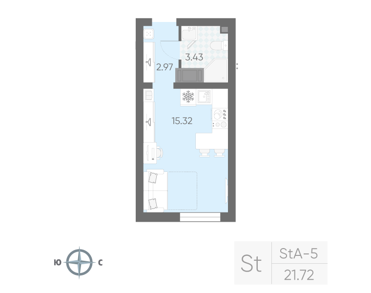 Квартира-студия, 21.72 м² в ЖК "Морская миля" - планировка, фото №1