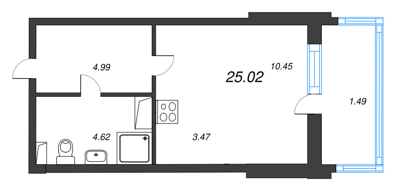 Квартира-студия, 25.02 м² - планировка, фото №1