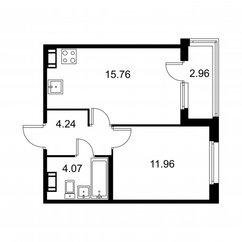 2-комнатная (Евро) квартира, 37.51 м² в ЖК "Квартал Заречье" - планировка, фото №1