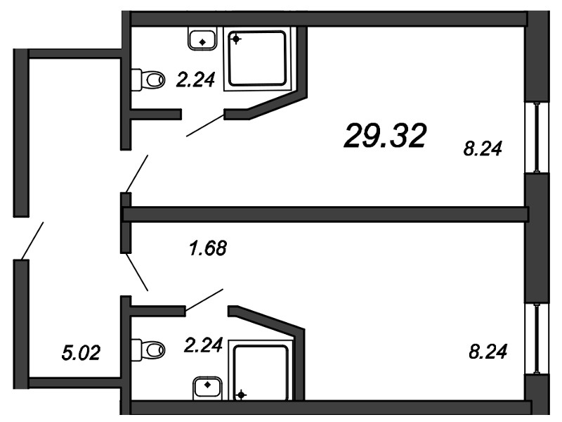 1-комнатная квартира, 29.5 м² в ЖК "Vertical We&I" - планировка, фото №1