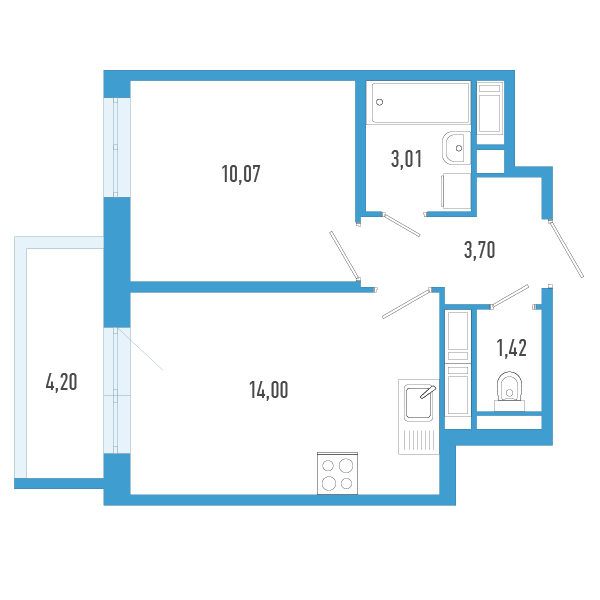 1-комнатная квартира, 33.46 м² в ЖК "AEROCITY" - планировка, фото №1