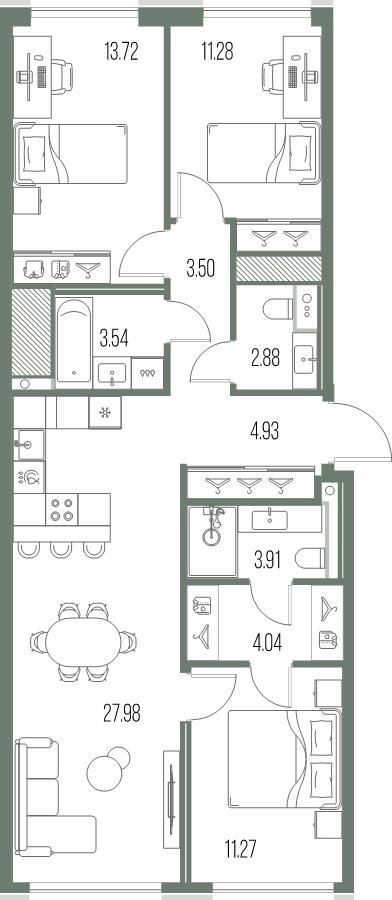 4-комнатная (Евро) квартира, 87.05 м² в ЖК "Легенда у моря" - планировка, фото №1