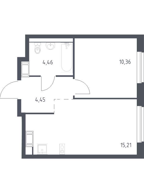 2-комнатная (Евро) квартира, 34.48 м² - планировка, фото №1