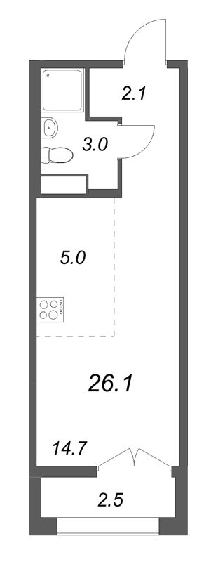 Квартира-студия, 26.1 м² в ЖК "Кронунг ЮГ" - планировка, фото №1