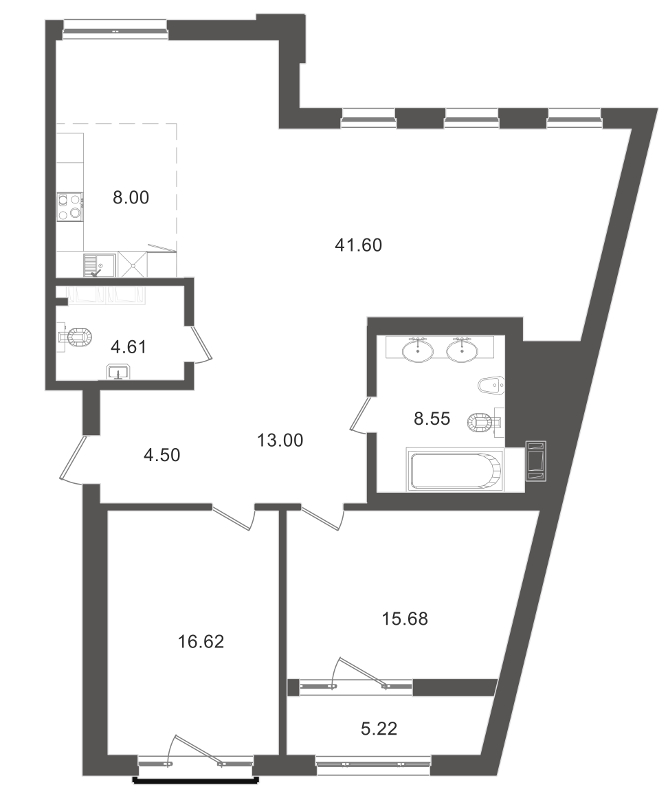 3-комнатная (Евро) квартира, 120.4 м² - планировка, фото №1