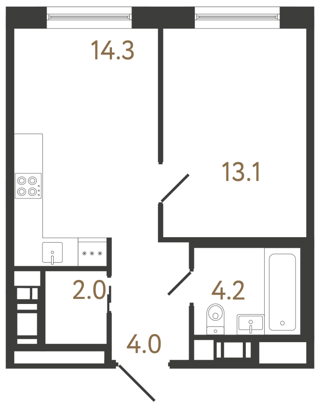 1-комнатная квартира, 37.6 м² в ЖК "Передвижники 2" - планировка, фото №1