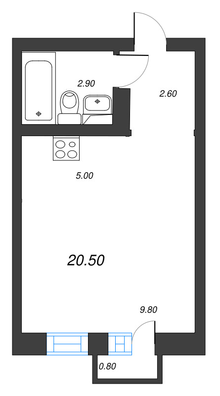 Квартира-студия, 20.5 м² в ЖК "ЭКО Квартал NEGA" - планировка, фото №1