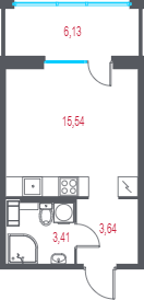 Квартира-студия, 24.43 м² - планировка, фото №1