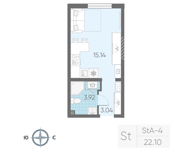 Квартира-студия, 22.1 м² в ЖК "Морская миля" - планировка, фото №1