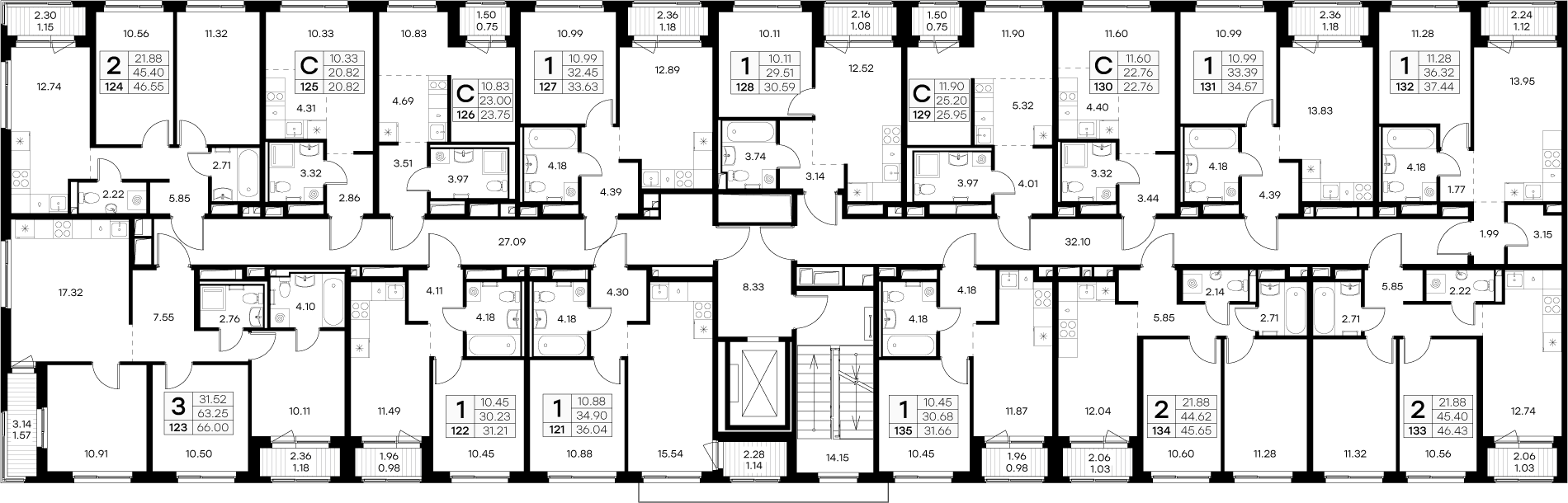 4-комнатная (Евро) квартира, 66 м² - планировка этажа