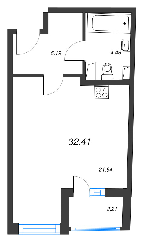Квартира-студия, 32.6 м² в ЖК "Аквилон Zalive" - планировка, фото №1