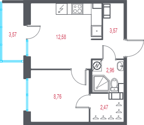 1-комнатная квартира, 31.41 м² в ЖК "Город-спутник Южный" - планировка, фото №1
