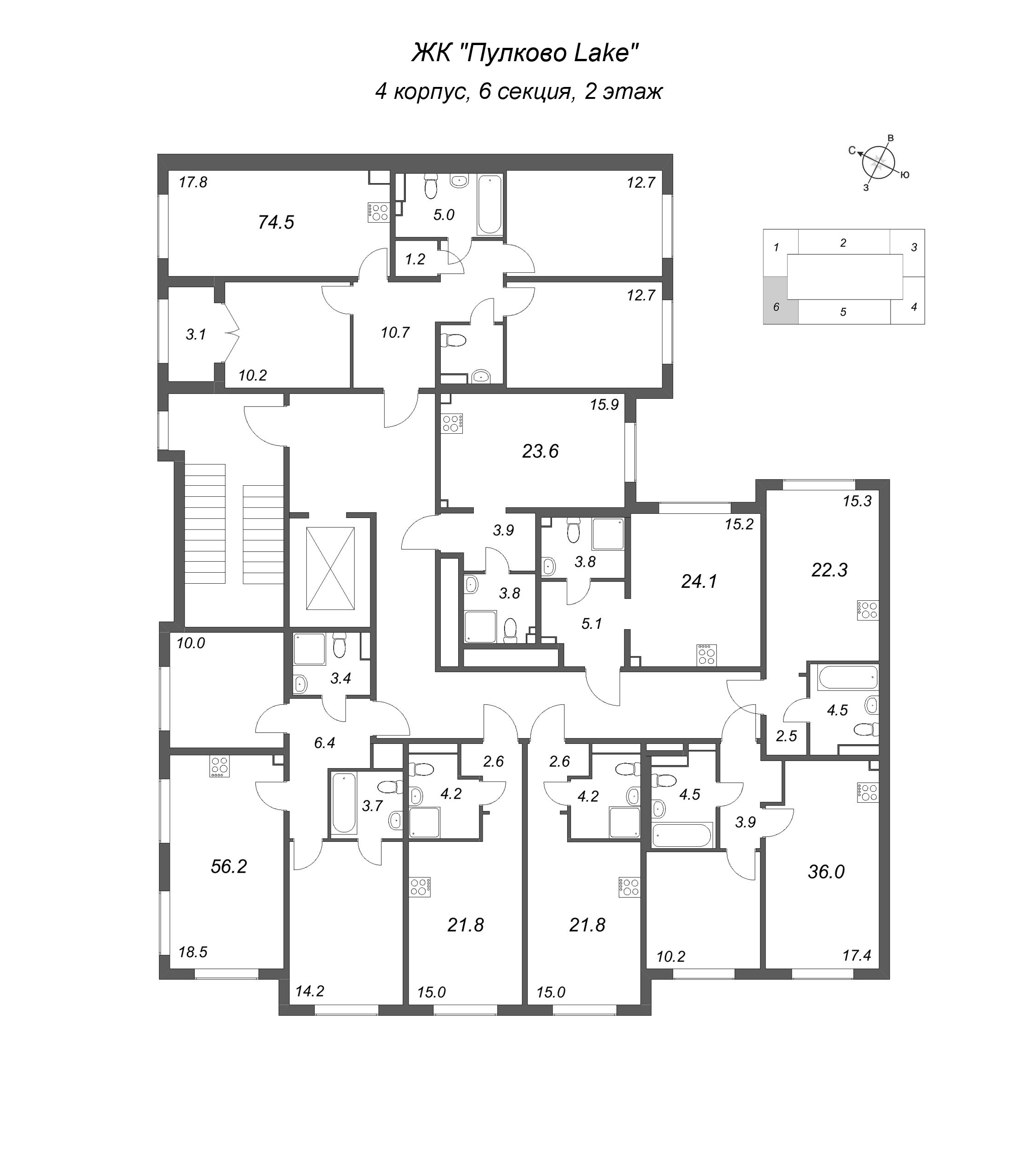 Квартира-студия, 21.8 м² в ЖК "Пулково Лейк" - планировка этажа