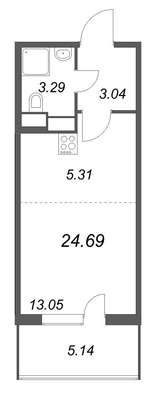 Квартира-студия, 24.69 м² в ЖК "ЮгТаун" - планировка, фото №1