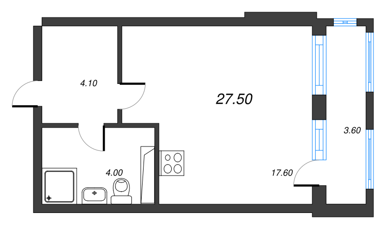 Квартира-студия, 28 м² в ЖК "Тайм Сквер" - планировка, фото №1
